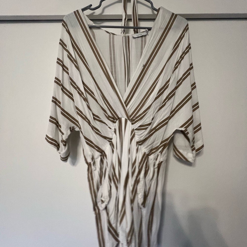 Lush Brown and White Striped Romper
